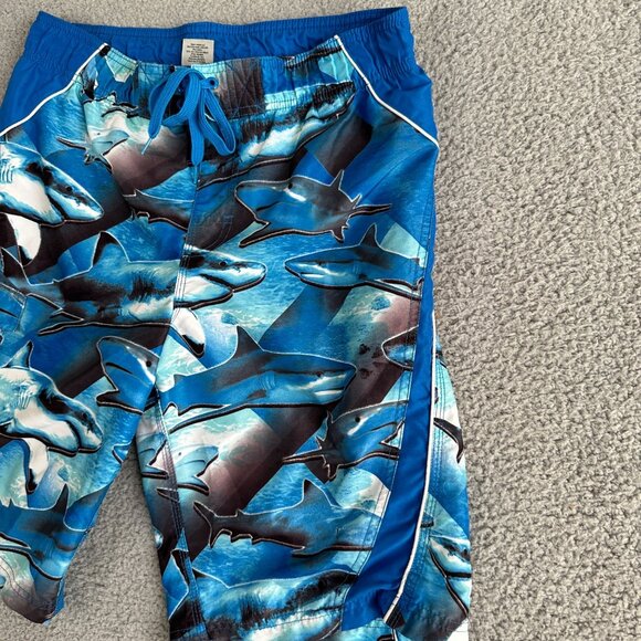 Hang Ten Swim Trunks Shorts Mens Size Large Blue Gray Shark Print Athleisure - Picture 4 of 12